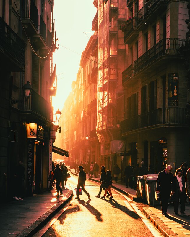People Walking on Street — Orange