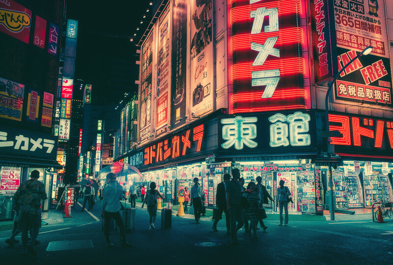 People Walking on Street — Red