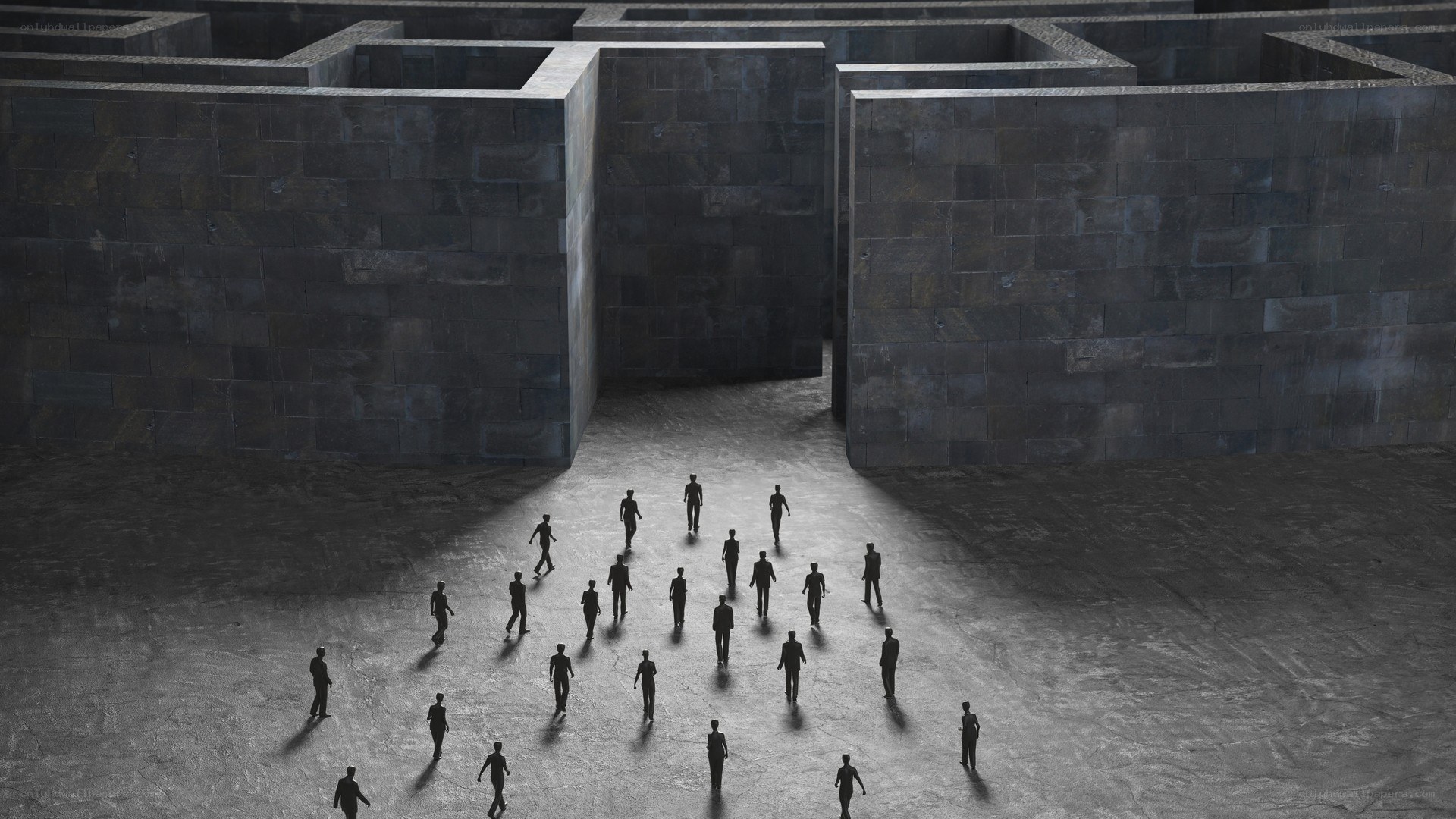People walking through a maze