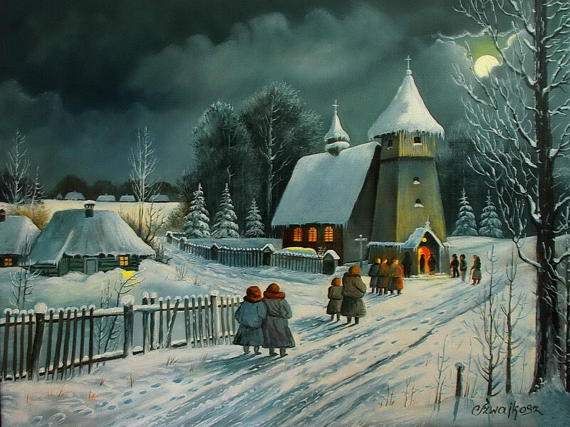 People Walking to Church — White, Serene