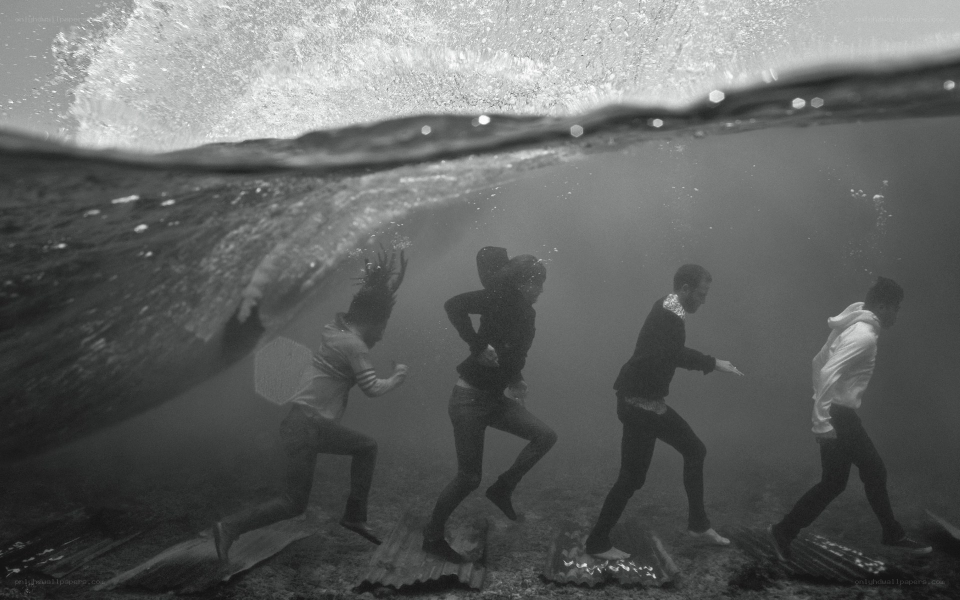 People walking underwater