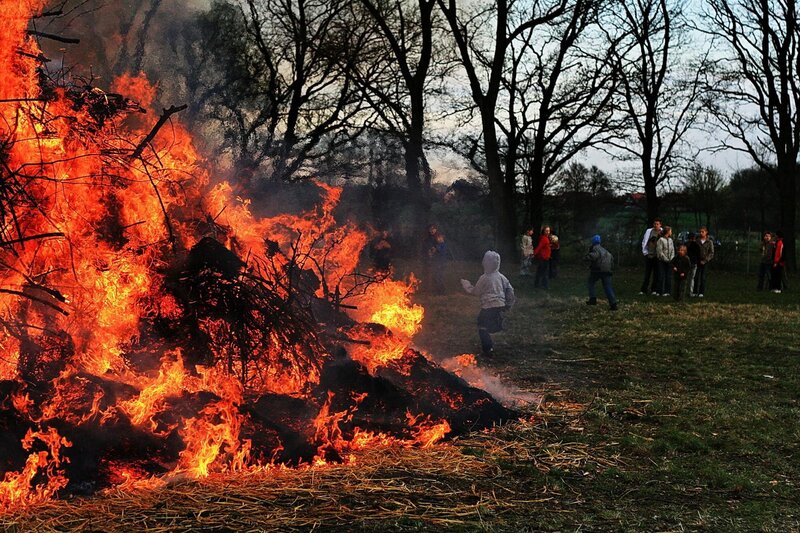 People watching a bonfire