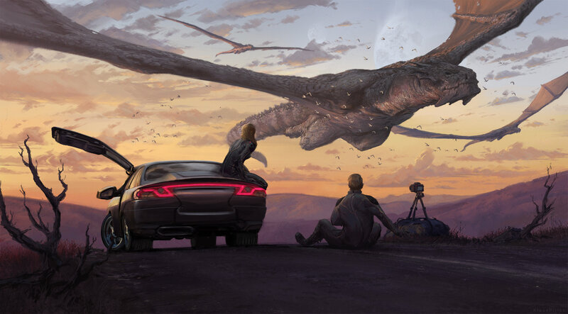 People Watching a Dragon
