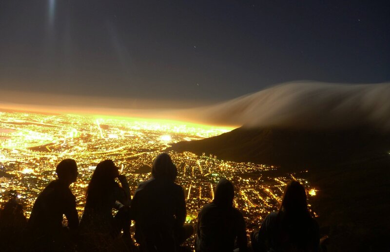 People watching city lights at night