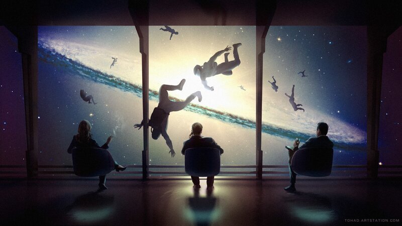 People Watching Space Scene