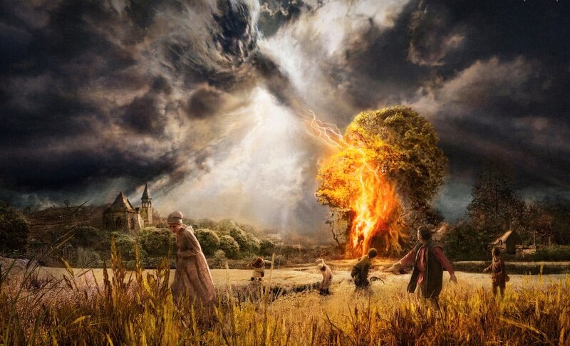 People Watching Tree Burn