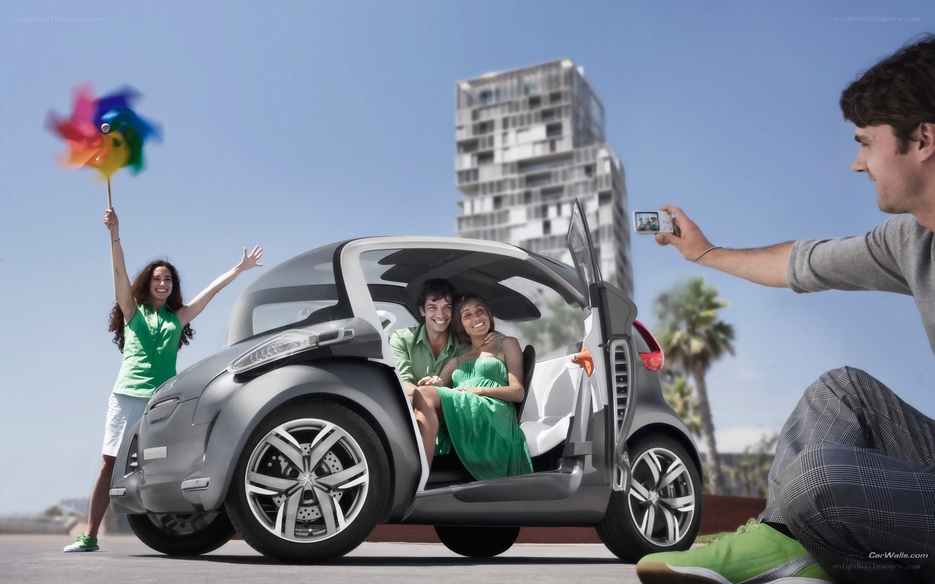 People with a small car