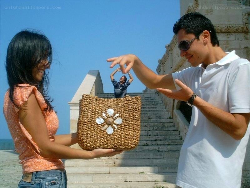 People with a woven bag
