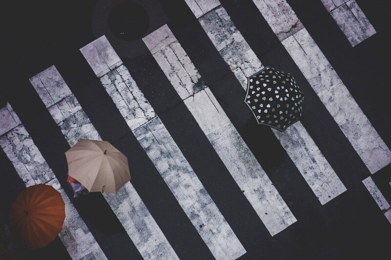 People with Umbrellas — Black