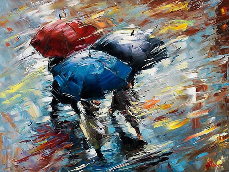 People with Umbrellas — Blue, Dynamic