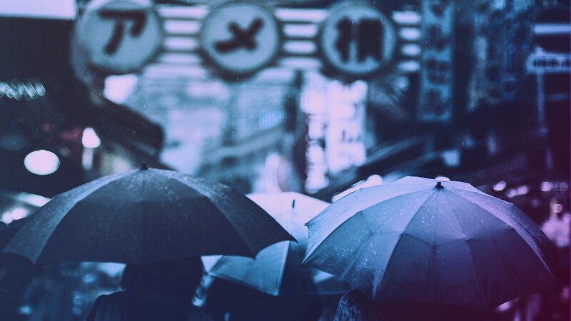People with Umbrellas — Blue, Moody