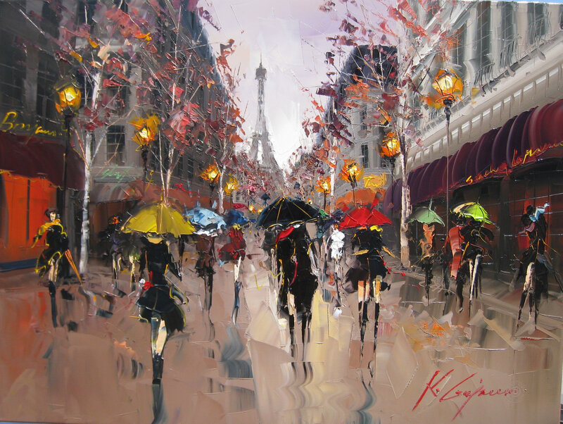 People with Umbrellas in Paris