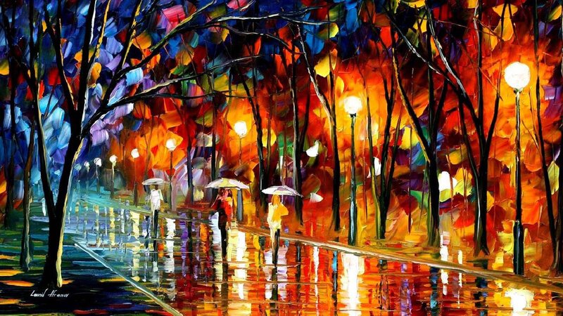 People with Umbrellas in Park — Orange