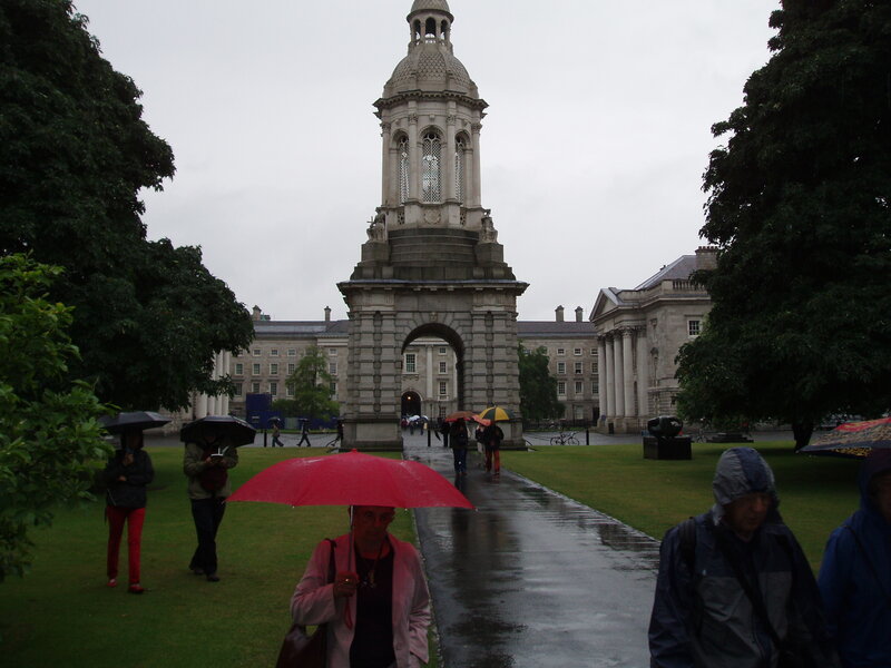 People with umbrellas in rain