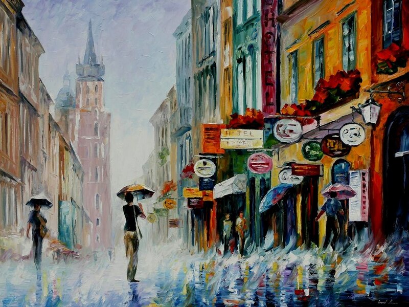 People with Umbrellas in Rain — Yellow