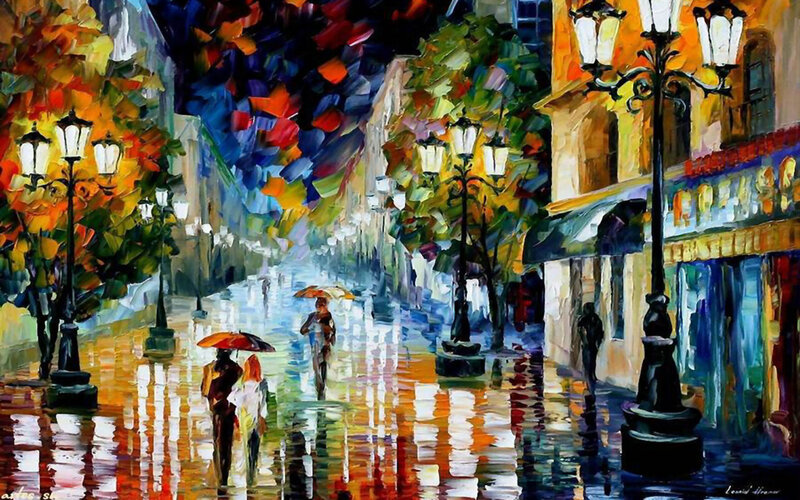 People with Umbrellas on Street — Yellow