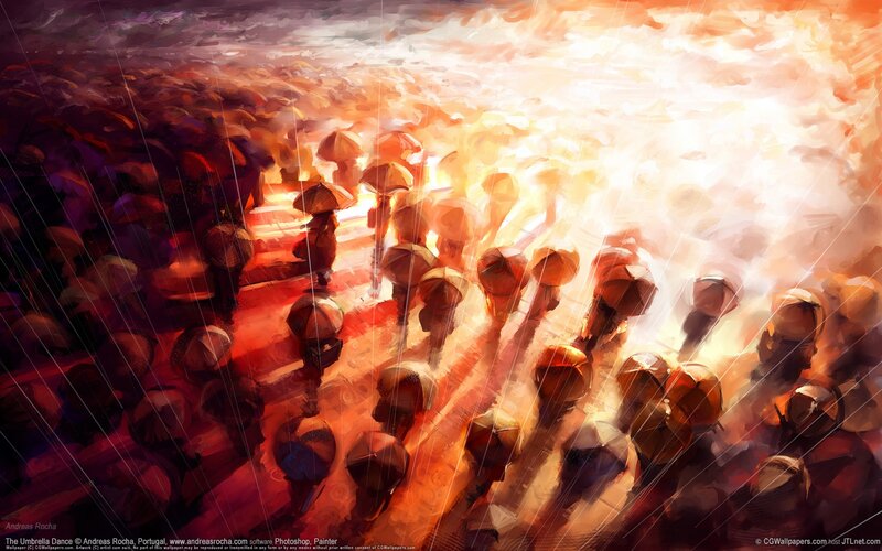 People with Umbrellas — Orange