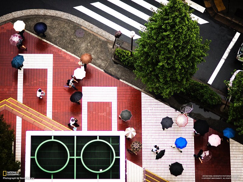 People with Umbrellas — Red