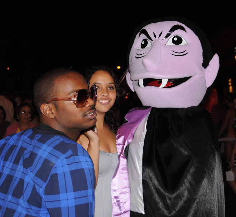 People with vampire mascot