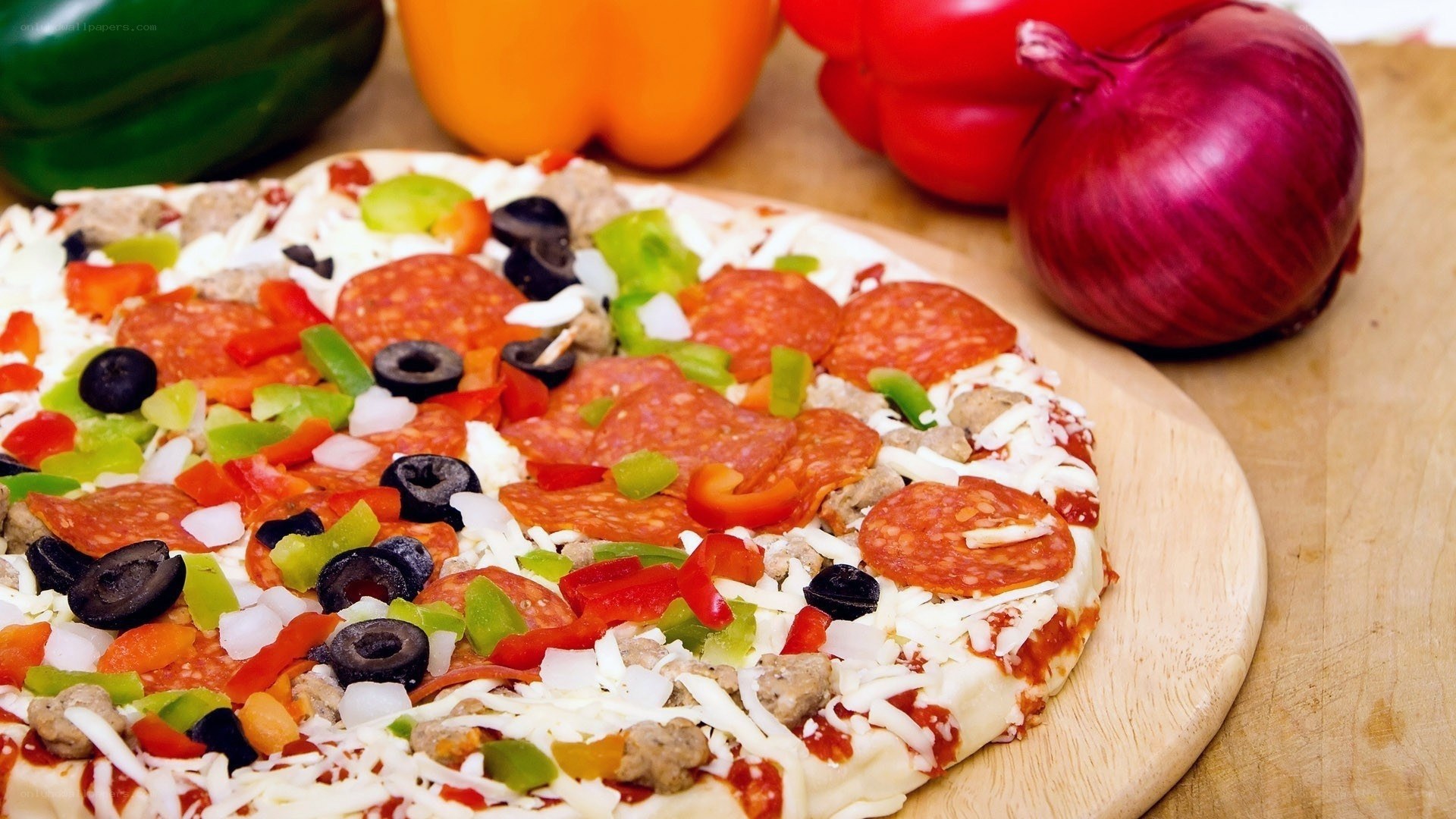 pepperoni and vegetable pizza
