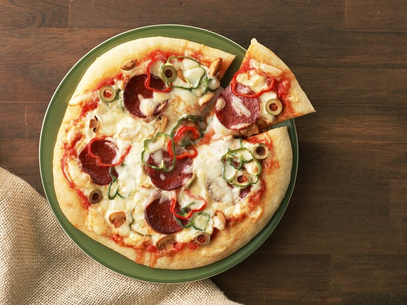 pepperoni and vegetable pizza