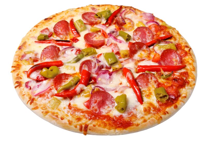 Pepperoni and Vegetable Pizza — Red, Appetizing