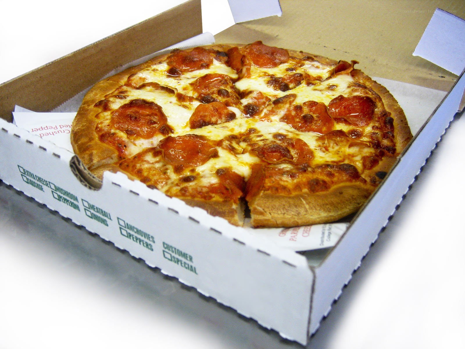 Pepperoni pizza in a box