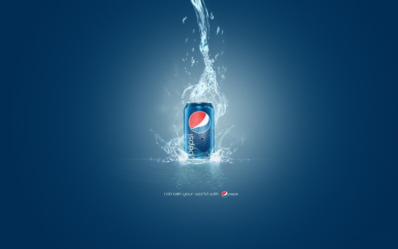 Pepsi Can in Water — Blue, Refreshing, Digital Art, Splash, White