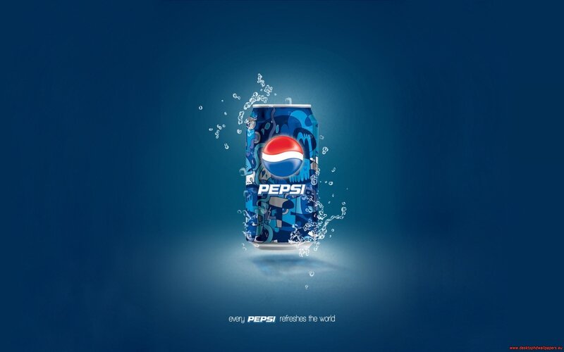 Pepsi Can with Water Splashes — Blue, Refreshing, Digital Art, Water Splashes