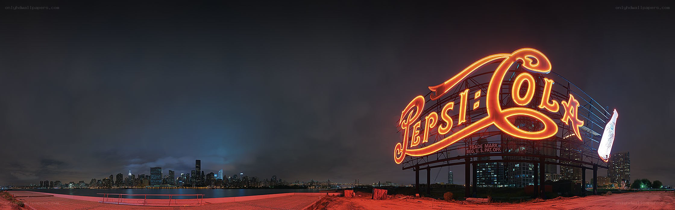 Pepsi-Cola sign at night
