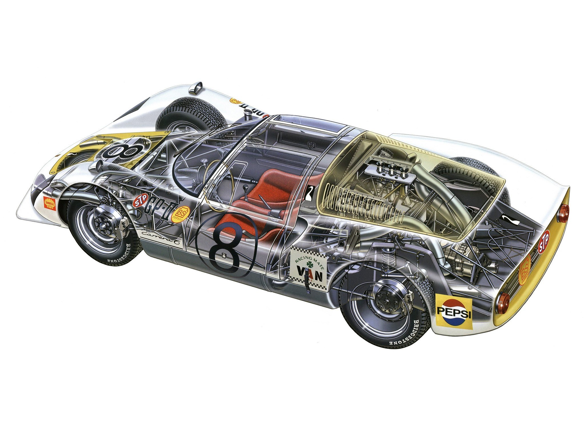 Pepsi-sponsored race car cutaway