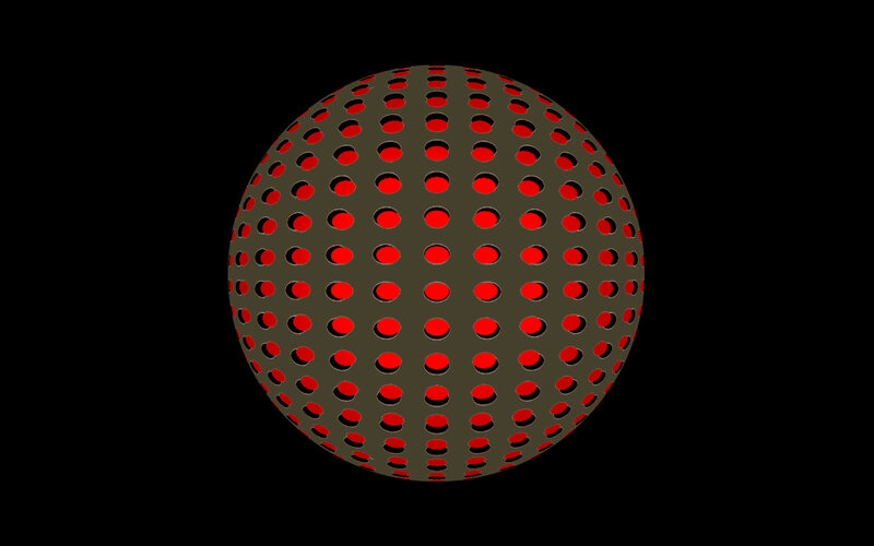 perforated sphere with red holes