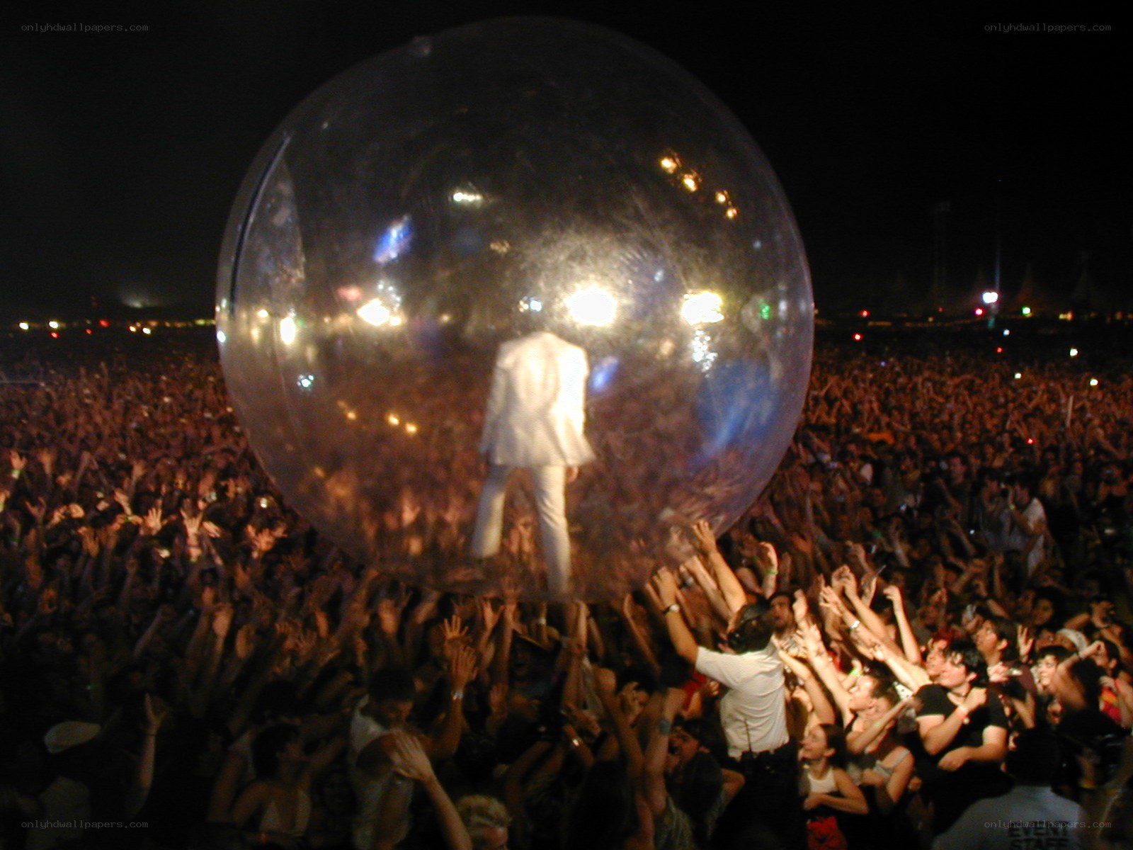 Performer in a bubble at concert
