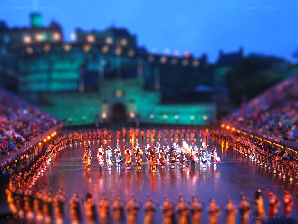 Performers on a large stage