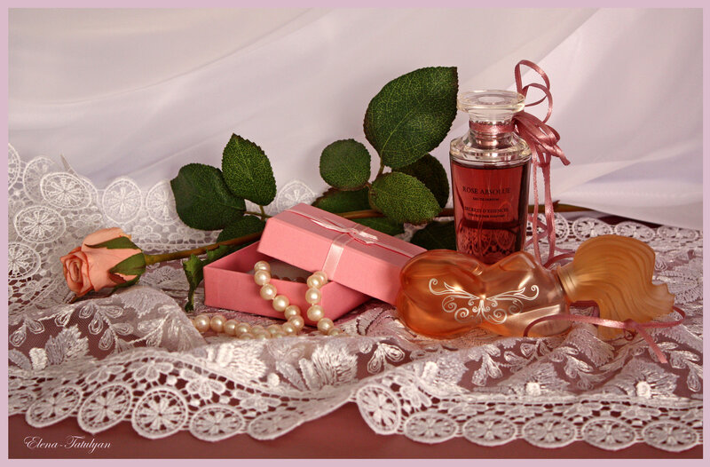 Perfume and Rose on Lace