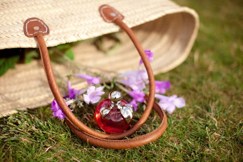 Perfume Bottle in Basket — Green