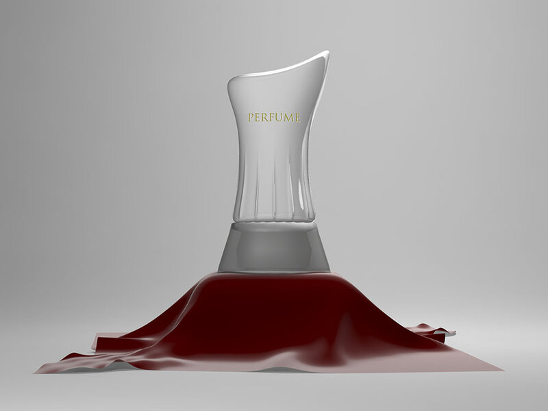 Perfume Bottle on Red Cloth