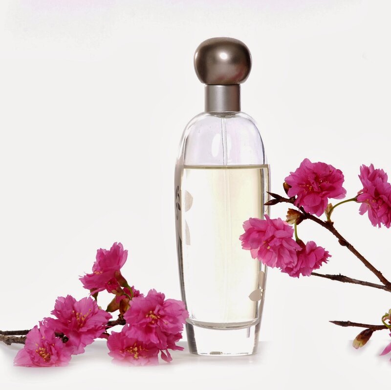 Perfume Bottle with Flowers — White, Serene, Spring