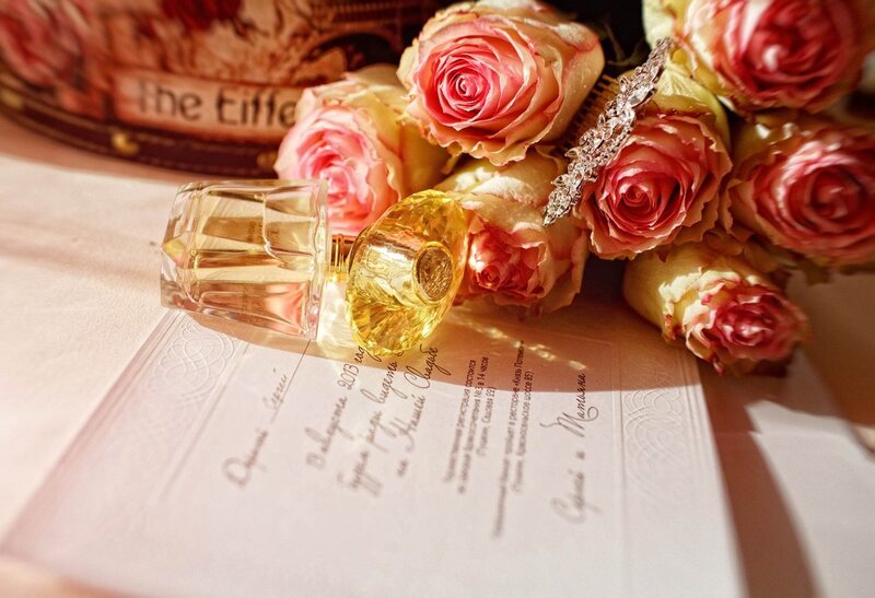 Perfume Bottle with Roses — Pink, Romantic