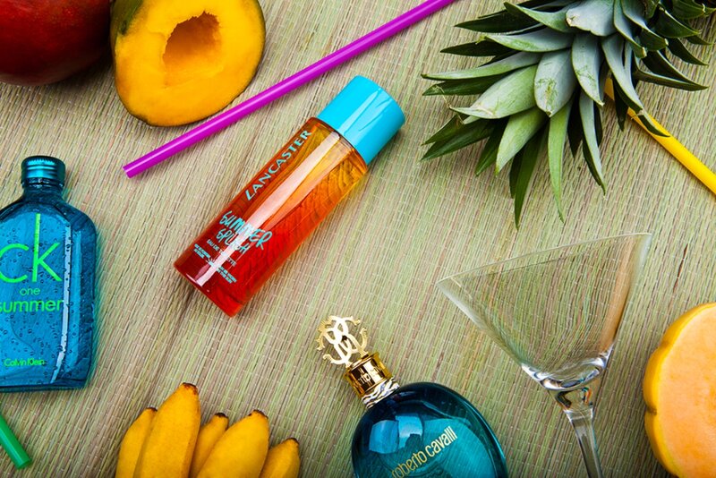 Perfume Bottles and Fruit