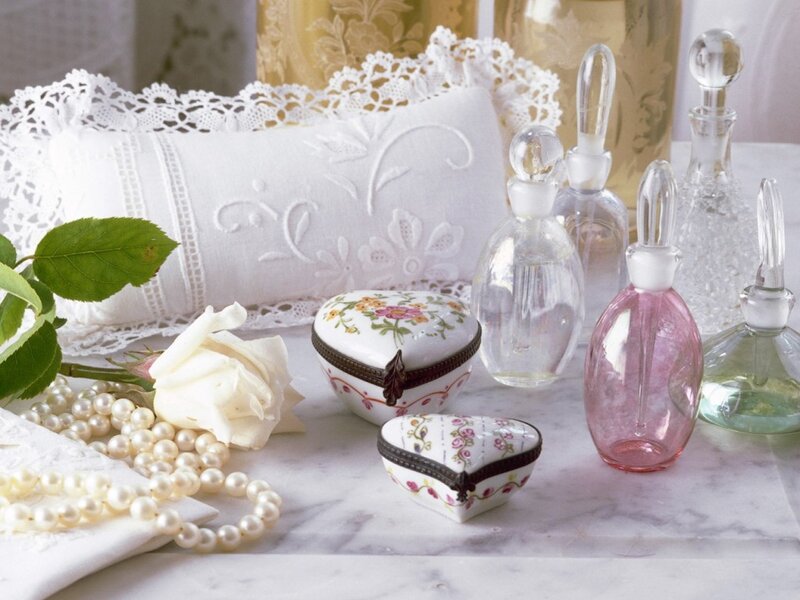 Perfume Bottles and Trinkets — White