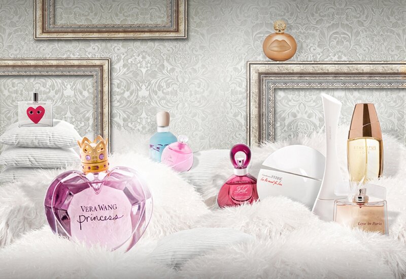 Perfume Bottles on Bed