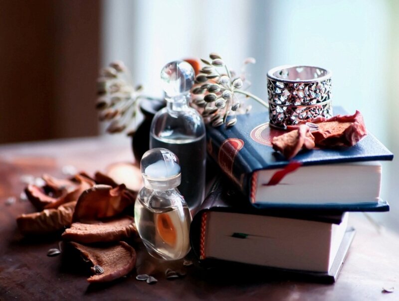 Perfume Bottles on Books