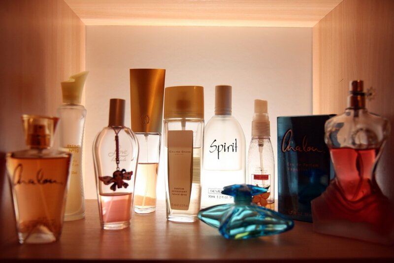 Perfume Bottles on Shelf