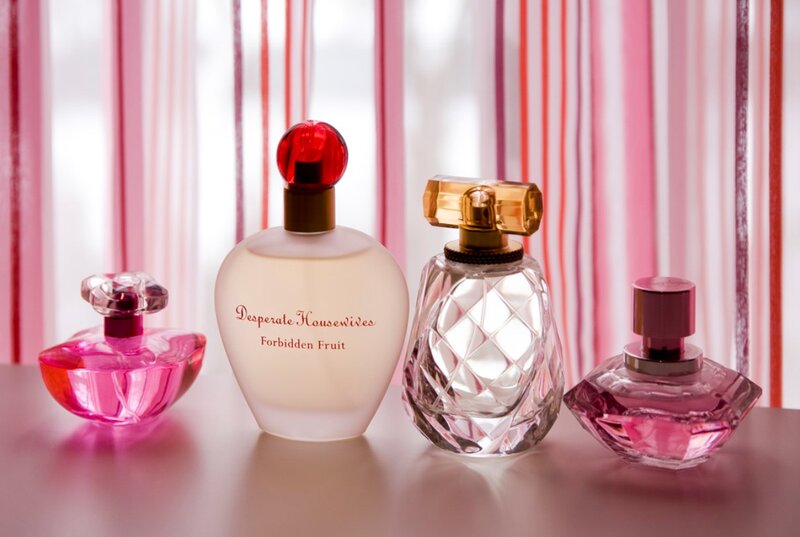 Perfume Bottles on Table — Pink, Calm