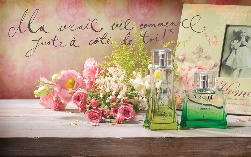 Perfume Bottles on Table — Pink
