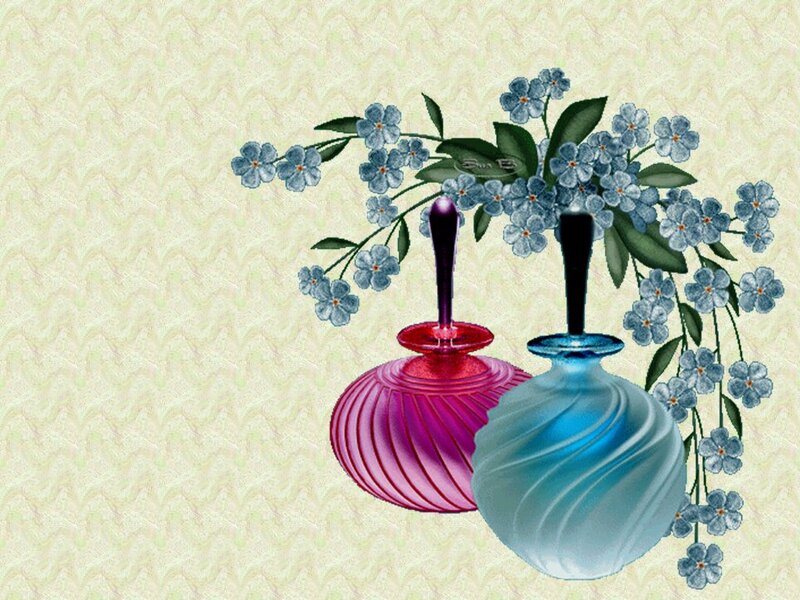 Perfume Bottles with Flowers — Blue
