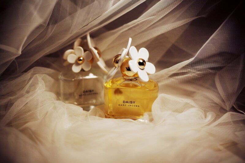 Perfume Bottles with Flowers — Yellow