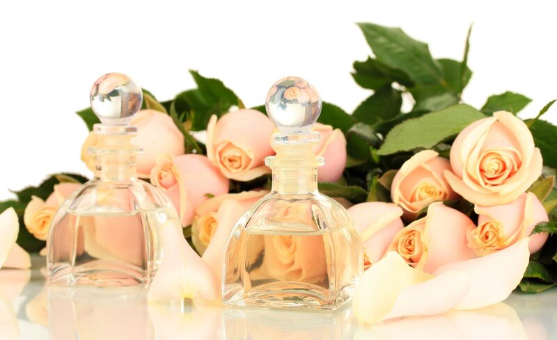 Perfume Bottles with Roses — Pink, Serene