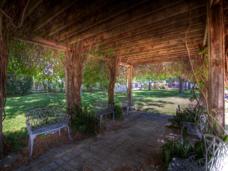 Pergola with garden benches